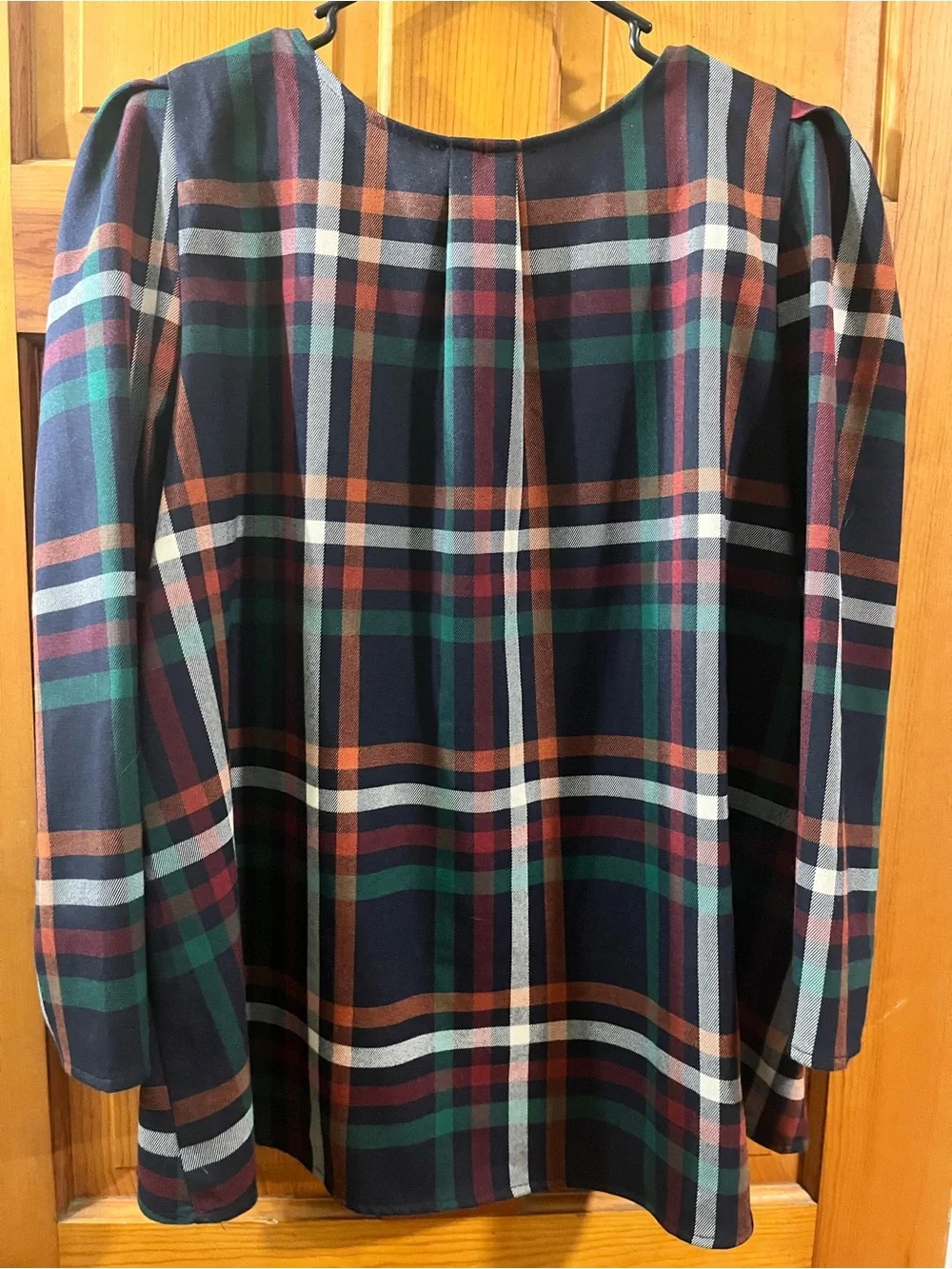 Tuckernuck Women’s L Plaid Puff Sleeve Blouse Blue Tartan Holiday Long Sleeve